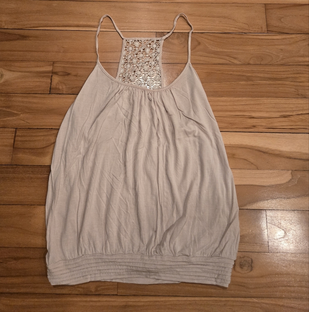 Express Beige Top with Lace Accent